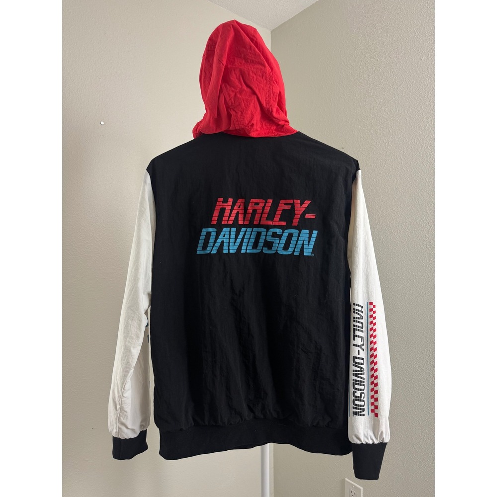 Harley-Davidson Mens Colorblock Anorak Windbreaker Jacket Red Black White Size M - Picture 9 of 12